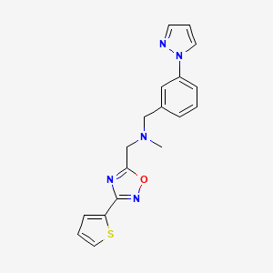 molecular formula C18H17N5OS B5125805 N-methyl-1-[3-(1H-pyrazol-1-yl)phenyl]-N-{[3-(2-thienyl)-1,2,4-oxadiazol-5-yl]methyl}methanamine 