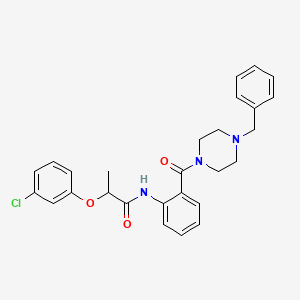 molecular formula C27H28ClN3O3 B5126239 N-{2-[(4-benzyl-1-piperazinyl)carbonyl]phenyl}-2-(3-chlorophenoxy)propanamide 