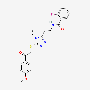 molecular formula C22H23FN4O3S B5126293 N-[2-(4-ethyl-5-{[2-(4-methoxyphenyl)-2-oxoethyl]thio}-4H-1,2,4-triazol-3-yl)ethyl]-2-fluorobenzamide 