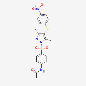 molecular formula C19H18N4O5S2 B5126346 N-[4-[3,5-dimethyl-4-(4-nitrophenyl)sulfanylpyrazol-1-yl]sulfonylphenyl]acetamide 