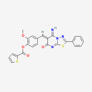molecular formula C24H16N4O4S2 B5126553 4-[(5-imino-7-oxo-2-phenyl-5H-[1,3,4]thiadiazolo[3,2-a]pyrimidin-6(7H)-ylidene)methyl]-2-methoxyphenyl 2-thiophenecarboxylate 