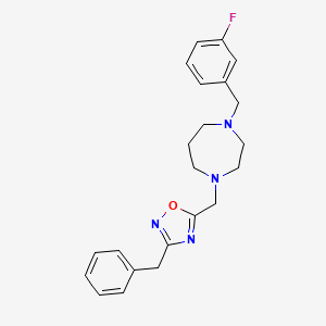 molecular formula C22H25FN4O B5126826 1-[(3-benzyl-1,2,4-oxadiazol-5-yl)methyl]-4-(3-fluorobenzyl)-1,4-diazepane 