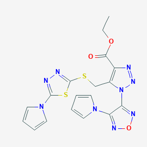 molecular formula C18H15N9O3S2 B5126987 ethyl 1-[4-(1H-pyrrol-1-yl)-1,2,5-oxadiazol-3-yl]-5-({[5-(1H-pyrrol-1-yl)-1,3,4-thiadiazol-2-yl]thio}methyl)-1H-1,2,3-triazole-4-carboxylate 