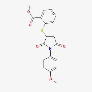 molecular formula C18H15NO5S B5127316 2-{[1-(4-methoxyphenyl)-2,5-dioxo-3-pyrrolidinyl]thio}benzoic acid 