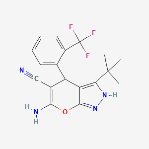 molecular formula C18H17F3N4O B5127417 6-amino-3-tert-butyl-4-[2-(trifluoromethyl)phenyl]-1,4-dihydropyrano[2,3-c]pyrazole-5-carbonitrile 