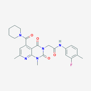 molecular formula C24H26FN5O4 B5127446 2-[1,7-dimethyl-2,4-dioxo-5-(1-piperidinylcarbonyl)-1,4-dihydropyrido[2,3-d]pyrimidin-3(2H)-yl]-N-(3-fluoro-4-methylphenyl)acetamide 