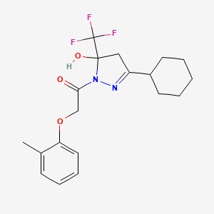 3-cyclohexyl-1-[(2-methylphenoxy)acetyl]-5-(trifluoromethyl)-4,5-dihydro-1H-pyrazol-5-ol