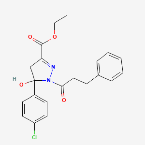 ethyl 5-(4-chlorophenyl)-5-hydroxy-1-(3-phenylpropanoyl)-4,5-dihydro-1H-pyrazole-3-carboxylate