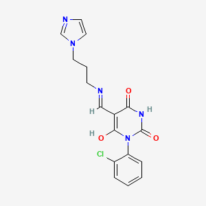 molecular formula C17H16ClN5O3 B5128748 1-(2-chlorophenyl)-5-({[3-(1H-imidazol-1-yl)propyl]amino}methylene)-2,4,6(1H,3H,5H)-pyrimidinetrione 