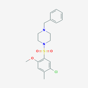 molecular formula C19H23ClN2O3S B512894 1-苄基-4-((5-氯-2-甲氧基-4-甲基苯基)磺酰基)哌嗪 CAS No. 893669-64-2