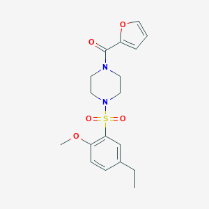 molecular formula C18H22N2O5S B512918 (4-((5-Ethyl-2-methoxyphenyl)sulfonyl)piperazin-1-yl)(furan-2-yl)methanone CAS No. 873675-04-8
