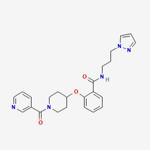 molecular formula C24H27N5O3 B5129523 N-[3-(1H-pyrazol-1-yl)propyl]-2-{[1-(3-pyridinylcarbonyl)-4-piperidinyl]oxy}benzamide 