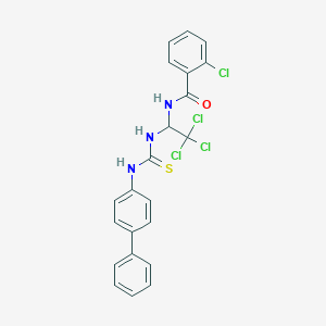 molecular formula C22H17Cl4N3OS B5129683 N-(1-{[(4-biphenylylamino)carbonothioyl]amino}-2,2,2-trichloroethyl)-2-chlorobenzamide 