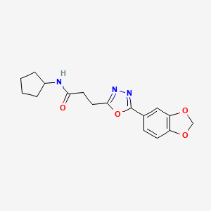 molecular formula C17H19N3O4 B5129898 3-[5-(1,3-benzodioxol-5-yl)-1,3,4-oxadiazol-2-yl]-N-cyclopentylpropanamide 