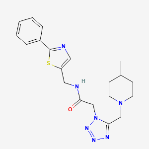 molecular formula C20H25N7OS B5130012 2-{5-[(4-methyl-1-piperidinyl)methyl]-1H-tetrazol-1-yl}-N-[(2-phenyl-1,3-thiazol-5-yl)methyl]acetamide 