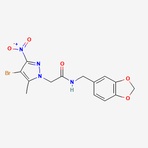 molecular formula C14H13BrN4O5 B5130271 N-(1,3-benzodioxol-5-ylmethyl)-2-(4-bromo-5-methyl-3-nitro-1H-pyrazol-1-yl)acetamide 