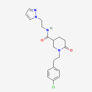 molecular formula C19H23ClN4O2 B5130305 1-[2-(4-chlorophenyl)ethyl]-6-oxo-N-[2-(1H-pyrazol-1-yl)ethyl]-3-piperidinecarboxamide 
