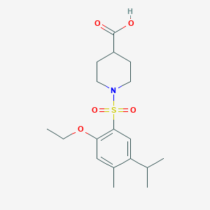 molecular formula C18H27NO5S B513035 1-[(2-Ethoxy-5-isopropyl-4-methylphenyl)sulfonyl]-4-piperidinecarboxylic acid CAS No. 942788-25-2