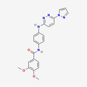 molecular formula C22H20N6O3 B5130473 3,4-dimethoxy-N-(4-{[6-(1H-pyrazol-1-yl)-3-pyridazinyl]amino}phenyl)benzamide 