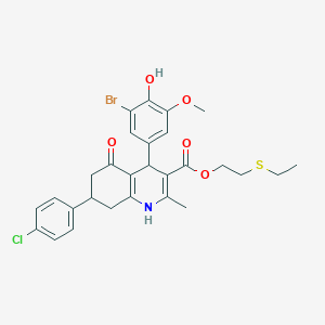 molecular formula C28H29BrClNO5S B5130505 2-(ethylthio)ethyl 4-(3-bromo-4-hydroxy-5-methoxyphenyl)-7-(4-chlorophenyl)-2-methyl-5-oxo-1,4,5,6,7,8-hexahydro-3-quinolinecarboxylate 