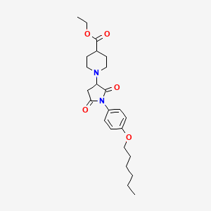 molecular formula C24H34N2O5 B5130567 ethyl 1-{1-[4-(hexyloxy)phenyl]-2,5-dioxo-3-pyrrolidinyl}-4-piperidinecarboxylate 