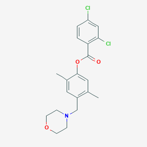 molecular formula C20H21Cl2NO3 B513078 2,5-Dimethyl-4-(morpholin-4-ylmethyl)phenyl 2,4-dichlorobenzoate CAS No. 898498-68-5