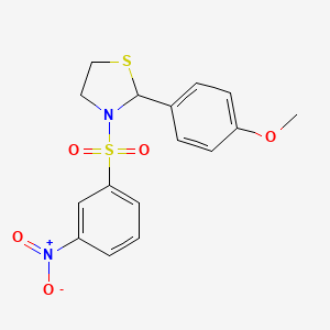 molecular formula C16H16N2O5S2 B5130788 2-(4-methoxyphenyl)-3-[(3-nitrophenyl)sulfonyl]-1,3-thiazolidine 