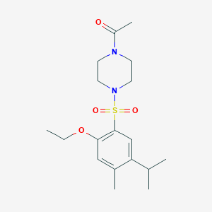 molecular formula C18H28N2O4S B513083 1-{4-[2-Ethoxy-4-methyl-5-(propan-2-yl)benzenesulfonyl]piperazin-1-yl}ethan-1-one CAS No. 942666-67-3