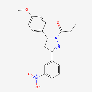 molecular formula C19H19N3O4 B5130986 5-(4-methoxyphenyl)-3-(3-nitrophenyl)-1-propionyl-4,5-dihydro-1H-pyrazole CAS No. 4345-36-2