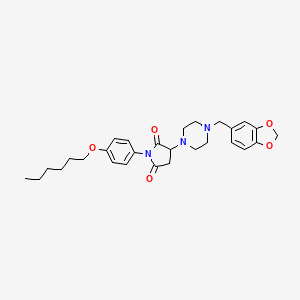 molecular formula C28H35N3O5 B5130993 3-[4-(1,3-benzodioxol-5-ylmethyl)-1-piperazinyl]-1-[4-(hexyloxy)phenyl]-2,5-pyrrolidinedione 