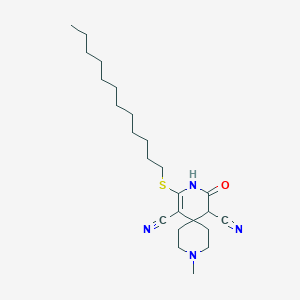 molecular formula C24H38N4OS B5131040 2-(dodecylthio)-9-methyl-4-oxo-3,9-diazaspiro[5.5]undec-1-ene-1,5-dicarbonitrile 