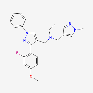 molecular formula C24H26FN5O B5131222 N-{[3-(2-fluoro-4-methoxyphenyl)-1-phenyl-1H-pyrazol-4-yl]methyl}-N-[(1-methyl-1H-pyrazol-4-yl)methyl]ethanamine 