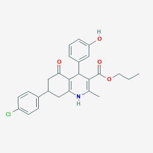 propyl 7-(4-chlorophenyl)-4-(3-hydroxyphenyl)-2-methyl-5-oxo-1,4,5,6,7,8-hexahydro-3-quinolinecarboxylate