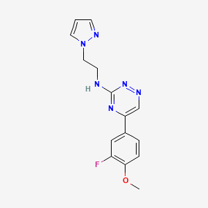 molecular formula C15H15FN6O B5131456 5-(3-fluoro-4-methoxyphenyl)-N-[2-(1H-pyrazol-1-yl)ethyl]-1,2,4-triazin-3-amine 
