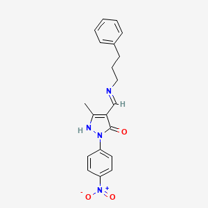 molecular formula C20H20N4O3 B5131487 5-methyl-2-(4-nitrophenyl)-4-{[(3-phenylpropyl)amino]methylene}-2,4-dihydro-3H-pyrazol-3-one 