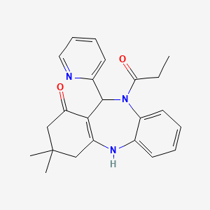 molecular formula C23H25N3O2 B5131926 3,3-dimethyl-10-propionyl-11-(2-pyridinyl)-2,3,4,5,10,11-hexahydro-1H-dibenzo[b,e][1,4]diazepin-1-one 