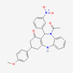 molecular formula C28H25N3O5 B5132026 10-acetyl-3-(4-methoxyphenyl)-11-(3-nitrophenyl)-2,3,4,5,10,11-hexahydro-1H-dibenzo[b,e][1,4]diazepin-1-one 