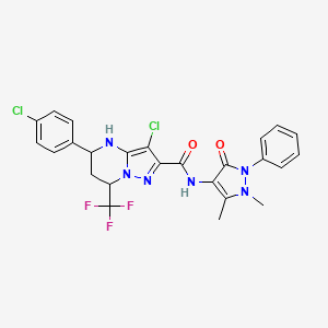 molecular formula C25H21Cl2F3N6O2 B5132100 3-chloro-5-(4-chlorophenyl)-N-(1,5-dimethyl-3-oxo-2-phenyl-2,3-dihydro-1H-pyrazol-4-yl)-7-(trifluoromethyl)-4,5,6,7-tetrahydropyrazolo[1,5-a]pyrimidine-2-carboxamide 