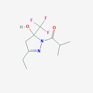 molecular formula C10H15F3N2O2 B5132216 3-ethyl-1-isobutyryl-5-(trifluoromethyl)-4,5-dihydro-1H-pyrazol-5-ol 