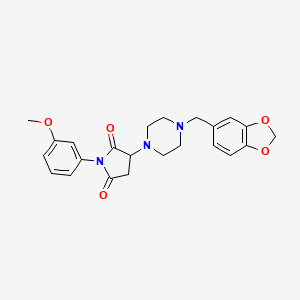 molecular formula C23H25N3O5 B5132507 3-[4-(1,3-benzodioxol-5-ylmethyl)-1-piperazinyl]-1-(3-methoxyphenyl)-2,5-pyrrolidinedione 