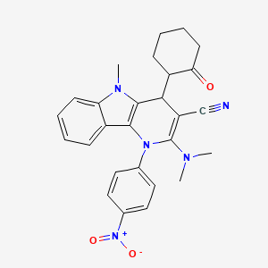 molecular formula C27H27N5O3 B5132618 2-(dimethylamino)-5-methyl-1-(4-nitrophenyl)-4-(2-oxocyclohexyl)-4,5-dihydro-1H-pyrido[3,2-b]indole-3-carbonitrile 