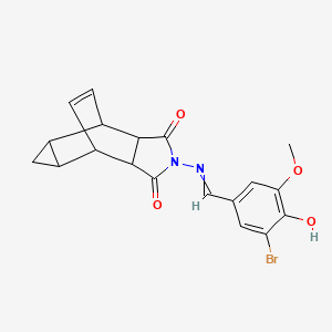 molecular formula C19H17BrN2O4 B5132644 4-[(3-bromo-4-hydroxy-5-methoxybenzylidene)amino]-4-azatetracyclo[5.3.2.0~2,6~.0~8,10~]dodec-11-ene-3,5-dione 