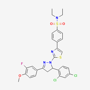 molecular formula C29H27Cl2FN4O3S2 B5132976 4-{2-[5-(2,4-dichlorophenyl)-3-(3-fluoro-4-methoxyphenyl)-4,5-dihydro-1H-pyrazol-1-yl]-1,3-thiazol-4-yl}-N,N-diethylbenzenesulfonamide 