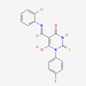 5-{[(2-chlorophenyl)amino]methylene}-1-(4-fluorophenyl)-2-thioxodihydro-4,6(1H,5H)-pyrimidinedione