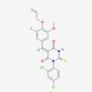 molecular formula C21H15Cl2IN2O4S B5133070 5-[4-(allyloxy)-3-iodo-5-methoxybenzylidene]-1-(2,4-dichlorophenyl)-2-thioxodihydro-4,6(1H,5H)-pyrimidinedione 