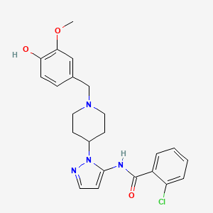 molecular formula C23H25ClN4O3 B5133302 2-chloro-N-{1-[1-(4-hydroxy-3-methoxybenzyl)-4-piperidinyl]-1H-pyrazol-5-yl}benzamide 