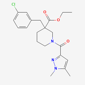 molecular formula C21H26ClN3O3 B5133590 ethyl 3-(3-chlorobenzyl)-1-[(1,5-dimethyl-1H-pyrazol-3-yl)carbonyl]-3-piperidinecarboxylate 