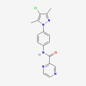 molecular formula C16H14ClN5O B5133691 N-[4-(4-chloro-3,5-dimethyl-1H-pyrazol-1-yl)phenyl]pyrazine-2-carboxamide 