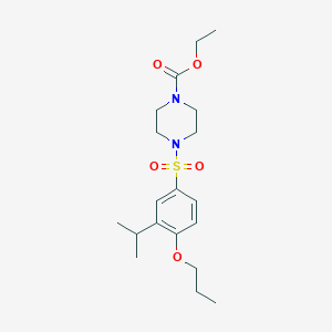 molecular formula C19H30N2O5S B513429 Ethyl 4-{[3-(methylethyl)-4-propoxyphenyl]sulfonyl}piperazinecarboxylate CAS No. 940987-39-3