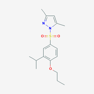 molecular formula C17H24N2O3S B513430 3,5-Dimethyl-1-{[3-(methylethyl)-4-propoxyphenyl]sulfonyl}pyrazole CAS No. 942788-19-4